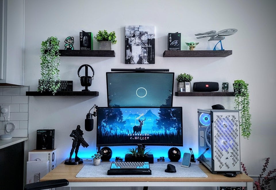 Neon Blue Aesthetic Gaming Bedroom