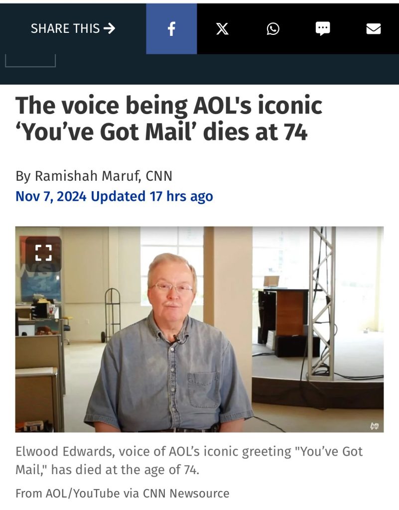 Elwood Edwards, Renowned Voice of AOL’s “You’ve Got Mail!” Alert, Dies at 74