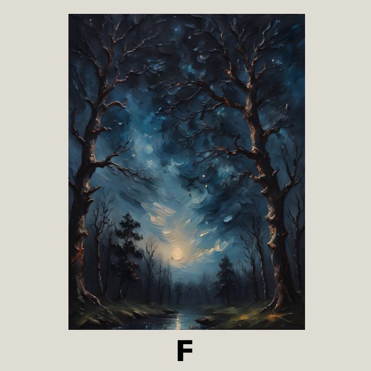 “Moonlit Glow Illuminates Atmospheric Geometric Landscape Paintings”