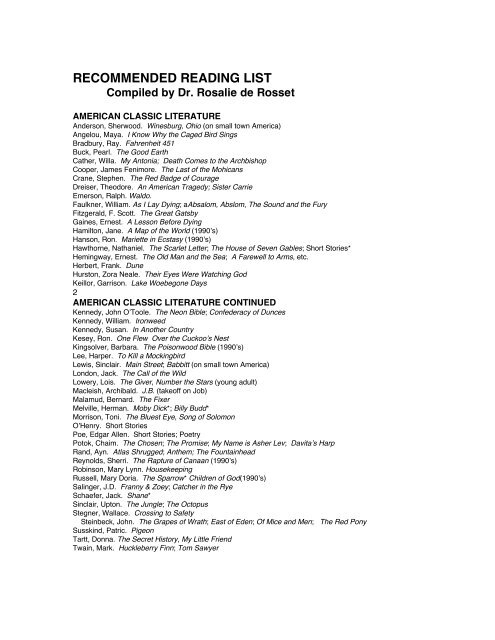Essential Reading List Essential Reading List