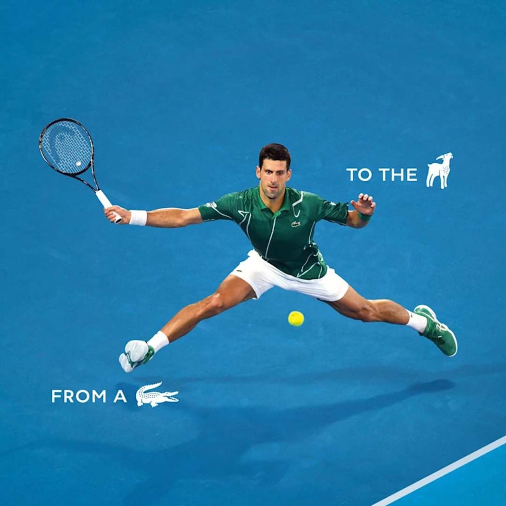 Lacoste Pays Tribute to Tennis Champion Novak Djokovic by Altering Renowned Crocodile Emblem into a Goat