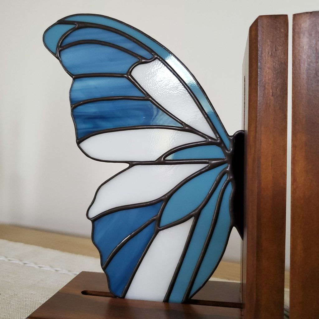 Stained Glass Bookends Inspired by Butterfly Wings Crafted by Artist Stained Glass Bookends Inspired by Butterfly Wings Crafted by Artist