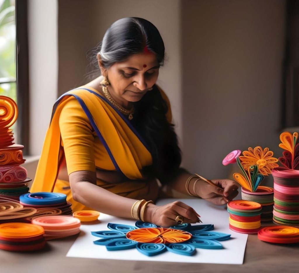 Japanese Art Transformed Through Paper Quilling and Gold Leaf by Artist Japanese Art Transformed Through Paper Quilling and Gold Leaf by Artist