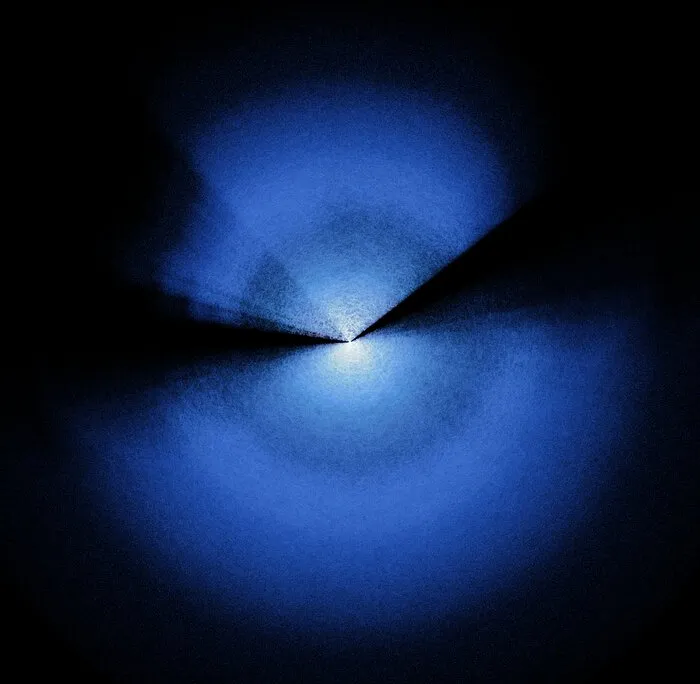 Blue circular shape with two wedges removed on opposite sides